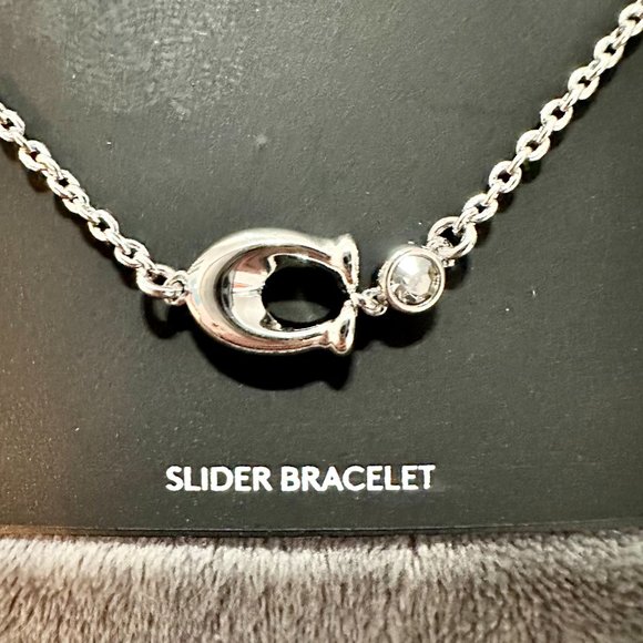 NWT COACH Silver Chubby C Charm Adjustable Slider Bracelet - Picture 2 of 6